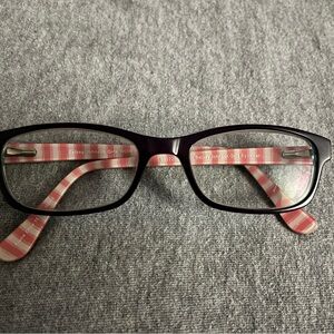 Betsey Johnson Black Frame with Pink Striped Arms Glasses